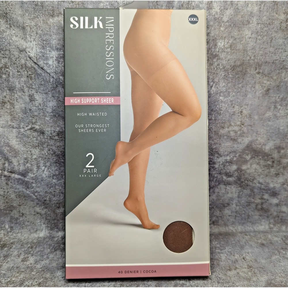 Silk Impressions Pantyhose 2 Pack XXXL Cocoa 40 Denier High Support Sheer